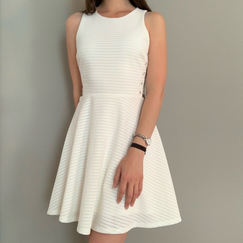 White Dress with Lace Up Side Details